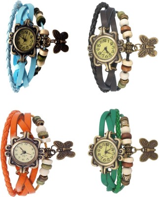 NS18 Vintage Butterfly Rakhi Combo of 4 Sky Blue, Orange, Black And Green Analog Watch  - For Women   Watches  (NS18)