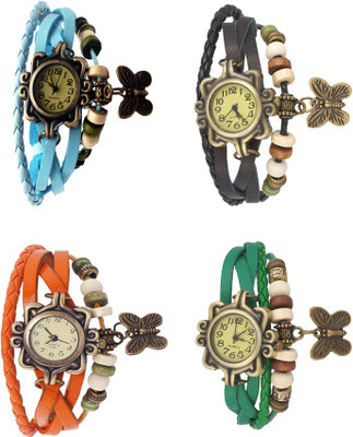 NS18 Vintage Butterfly Rakhi Combo of 4 Sky Blue, Orange, Black And Green Analog Watch  - For Women   Watches  (NS18)