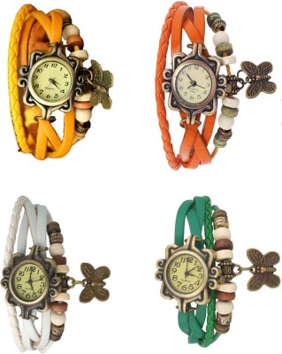 NS18 Vintage Butterfly Rakhi Combo of 4 Yellow, White, Orange And Green Analog Watch  - For Women   Watches  (NS18)
