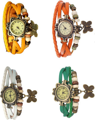 NS18 Vintage Butterfly Rakhi Combo of 4 Yellow, White, Orange And Green Analog Watch  - For Women   Watches  (NS18)