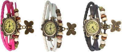 NS18 Vintage Butterfly Rakhi Watch Combo of 3 Pink, White And Black Analog Watch  - For Women   Watches  (NS18)