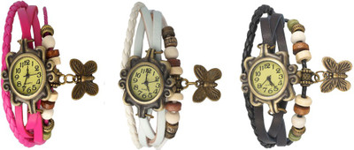

NS18 Vintage Butterfly Rakhi Watch Combo of 3 Pink, White And Black Watch - For Women