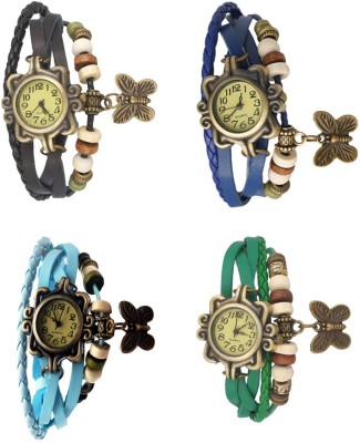 NS18 Vintage Butterfly Rakhi Combo of 4 Black, Sky Blue, Blue And Green Analog Watch  - For Women   Watches  (NS18)