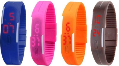 NS18 Silicone Led Magnet Band Combo of 4 Blue, Pink, Orange And Brown Digital Watch  - For Boys & Girls   Watches  (NS18)