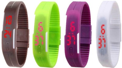 NS18 Silicone Led Magnet Band Combo of 4 Brown, Green, Purple And White Digital Watch  - For Boys & Girls   Watches  (NS18)