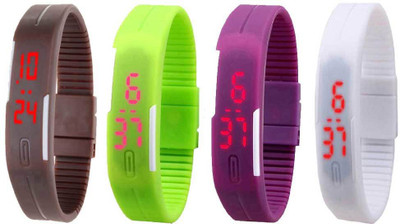 

Kissu Led Magnet Band Combo of 4 Brown, Green, Purple And White Watch - For Men & Women