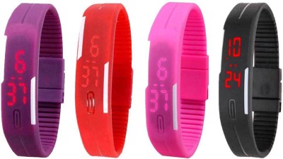 NS18 Silicone Led Magnet Band Combo of 4 Purple, Red, Pink And Black Digital Watch  - For Boys & Girls   Watches  (NS18)
