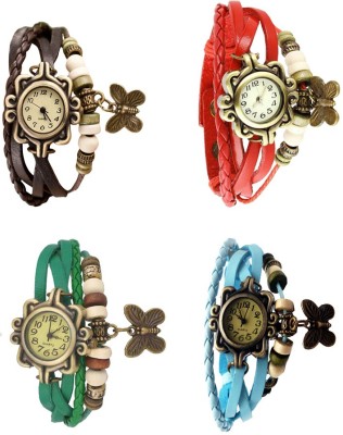 NS18 Vintage Butterfly Rakhi Combo of 4 Brown, Green, Red And Sky Blue Analog Watch  - For Women   Watches  (NS18)