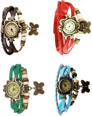 NS18 Vintage Butterfly Rakhi Combo of 4 Brown, Green, Red And Sky Blue Analog Watch  - For Women   Watches  (NS18)