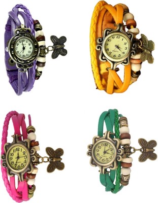 NS18 Vintage Butterfly Rakhi Combo of 4 Purple, Pink, Yellow And Green Analog Watch  - For Women   Watches  (NS18)