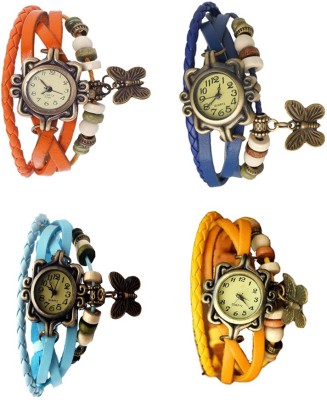 NS18 Vintage Butterfly Rakhi Combo of 4 Orange, Sky Blue, Blue And Yellow Analog Watch  - For Women   Watches  (NS18)