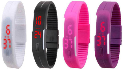 

NS18 Silicone Led Magnet Band Watch Combo of 4 White, Black, Pink And Purple Watch - For Couple
