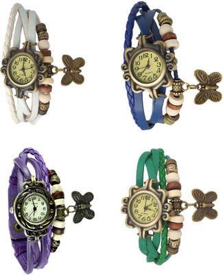 

NS18 Vintage Butterfly Rakhi Combo of 4 White, Purple, Blue And Green Watch - For Women