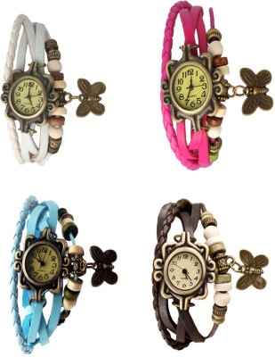 NS18 Vintage Butterfly Rakhi Combo of 4 White, Sky Blue, Pink And Brown Analog Watch  - For Women   Watches  (NS18)