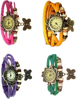 NS18 Vintage Butterfly Rakhi Combo of 4 Pink, Purple, Yellow And Green Analog Watch  - For Women   Watches  (NS18)