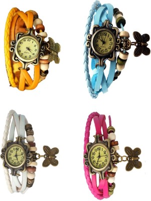 NS18 Vintage Butterfly Rakhi Combo of 4 Yellow, White, Sky Blue And Pink Analog Watch  - For Women   Watches  (NS18)