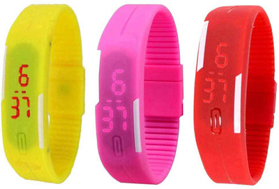 

NS18 Silicone Led Magnet Band Combo of 3 Yellow, Pink And Red Watch - For Boys & Girls