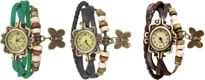 NS18 Vintage Butterfly Rakhi Watch Combo of 3 Green, Black And Brown Analog Watch  - For Women   Watches  (NS18)