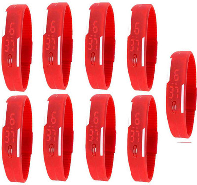 Kissu Led Magnet Band Combo of 9 Red Watch - For Men & Women