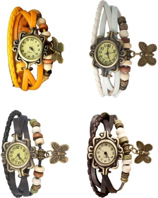 NS18 Vintage Butterfly Rakhi Combo of 4 Yellow, Black, White And Brown Analog Watch  - For Women   Watches  (NS18)