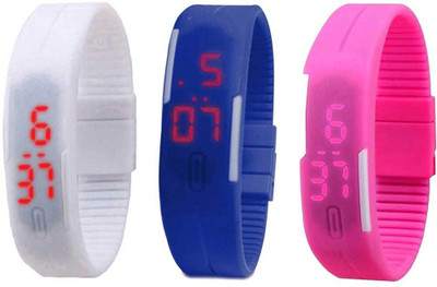 

NS18 Silicone Led Magnet Band Combo of 3 White, Blue And Pink Watch - For Boys & Girls