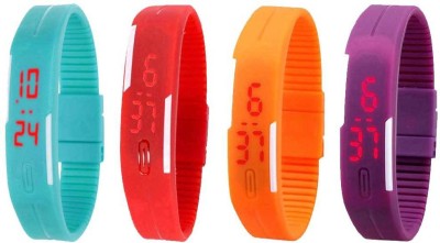 NS18 Silicone Led Magnet Band Watch Combo of 4 Sky Blue, Red, Orange And Purple Digital Watch  - For Couple   Watches  (NS18)