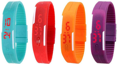 

NS18 Silicone Led Magnet Band Watch Combo of 4 Sky Blue, Red, Orange And Purple Watch - For Couple