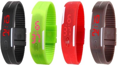 NS18 Silicone Led Magnet Band Combo of 4 Black, Green, Red And Brown Digital Watch  - For Boys & Girls   Watches  (NS18)