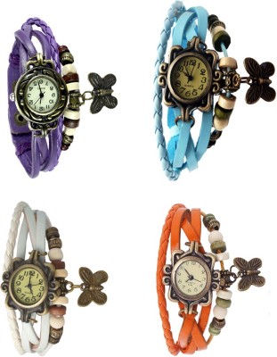 NS18 Vintage Butterfly Rakhi Combo of 4 Purple, White, Sky Blue And Orange Analog Watch  - For Women   Watches  (NS18)