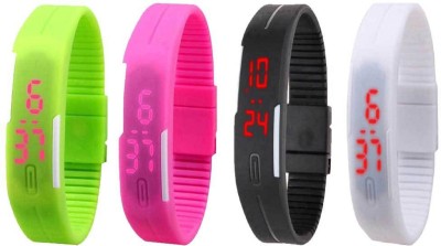 NS18 Silicone Led Magnet Band Combo of 4 Green, Pink, Black And White Digital Watch  - For Boys & Girls   Watches  (NS18)