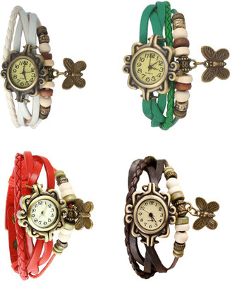 

NS18 Vintage Butterfly Rakhi Combo of 4 White, Red, Green And Brown Watch - For Women