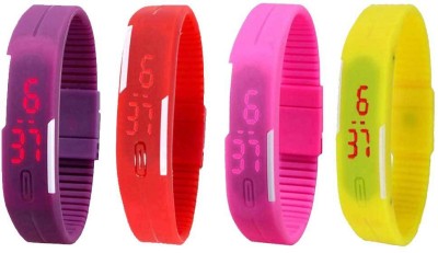 NS18 Silicone Led Magnet Band Combo of 4 Purple, Red, Pink And Yellow Digital Watch  - For Boys & Girls   Watches  (NS18)