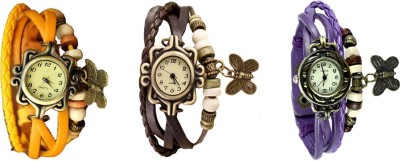 NS18 Vintage Butterfly Rakhi Watch Combo of 3 Yellow, Brown And Purple Analog Watch  - For Women   Watches  (NS18)
