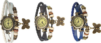 

Kissu Vintage Rakhi Watch Combo of 3 White, Black And Blue Watch - For Women