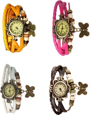 NS18 Vintage Butterfly Rakhi Combo of 4 Yellow, White, Pink And Brown Analog Watch  - For Women   Watches  (NS18)