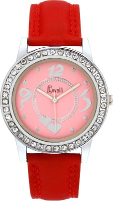 Cavalli CW109 Crystal Studded Designer Pink Red Leather Analog Watch  - For Women   Watches  (Cavalli)