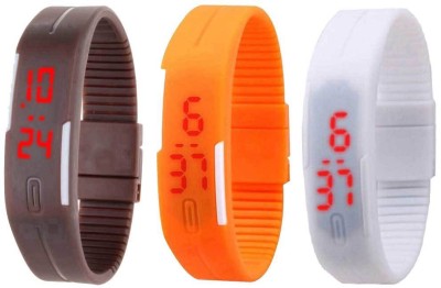 NS18 Silicone Led Magnet Band Combo of 3 Brown, Orange And White Digital Watch  - For Boys & Girls   Watches  (NS18)