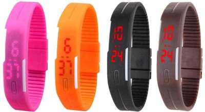 NS18 Silicone Led Magnet Band Combo of 4 Pink, Orange, Black And Brown Digital Watch  - For Boys & Girls   Watches  (NS18)