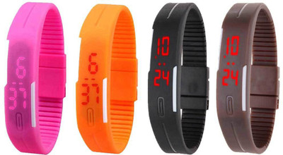 View NS18 Silicone Led Magnet Band Combo of 4 Pink, Orange, Black And Brown Digital Watch  - For Boys & Girls Wrist Watches Price Online(NS18)