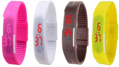 NS18 Silicone Led Magnet Band Combo of 4 Pink, White, Brown And Yellow Digital Watch  - For Boys & Girls   Watches  (NS18)
