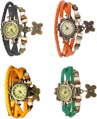 

NS18 Vintage Butterfly Rakhi Combo of 4 Black, Yellow, Orange And Green Watch - For Women