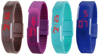 View NS18 Silicone Led Magnet Band Combo of 4 Brown, Purple, Sky Blue And Blue Digital Watch  - For Boys & Girls Wrist Watches Price Online(NS18)