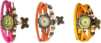 

Kissu Vintage Rakhi Combo of 3 Pink, Orange And Yellow Watch - For Women