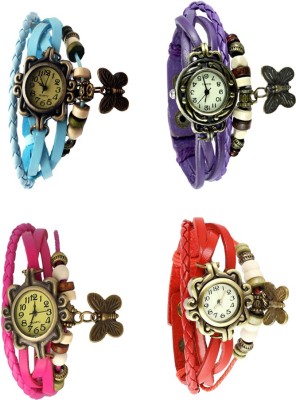NS18 Vintage Butterfly Rakhi Combo of 4 Sky Blue, Pink, Purple And Red Analog Watch  - For Women   Watches  (NS18)
