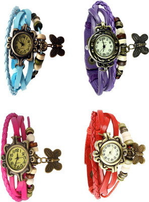 

NS18 Vintage Butterfly Rakhi Combo of 4 Sky Blue, Pink, Purple And Red Watch - For Women