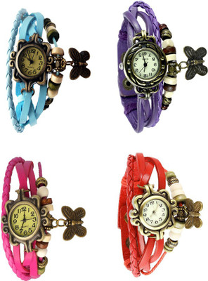 NS18 Vintage Butterfly Rakhi Combo of 4 Sky Blue, Pink, Purple And Red Analog Watch  - For Women   Watches  (NS18)