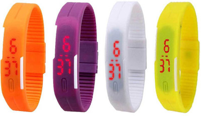 

NS18 Silicone Led Magnet Band Combo of 4 Orange, Purple, White And Yellow Watch - For Boys & Girls