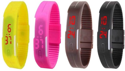 NS18 Silicone Led Magnet Band Combo of 4 Yellow, Pink, Brown And Black Digital Watch  - For Boys & Girls   Watches  (NS18)