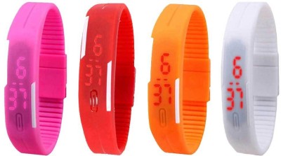 NS18 Silicone Led Magnet Band Combo of 4 Pink, Red, Orange And White Digital Watch  - For Boys & Girls   Watches  (NS18)