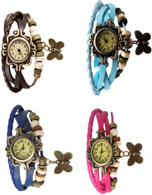 NS18 Vintage Butterfly Rakhi Combo of 4 Brown, Blue, Sky Blue And Pink Analog Watch  - For Women   Watches  (NS18)